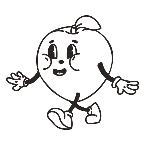 Black and white drawing of an apple running PNG Design