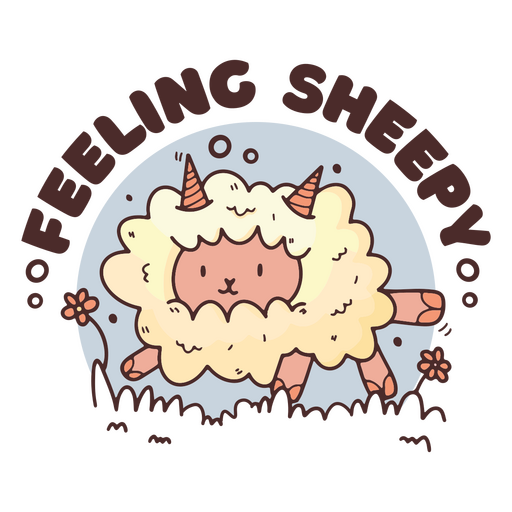 Image of a sheep with the words feeling sheepy PNG Design