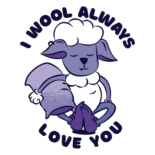 Ovejas de dibujos animados con las palabras "La lana siempre te amo" Diseño PNG