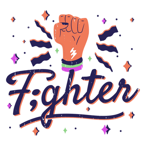 Ilustración de un puño con la palabra luchador. Diseño PNG