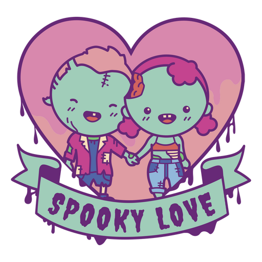 Spooky love zombie couple cute PNG Design