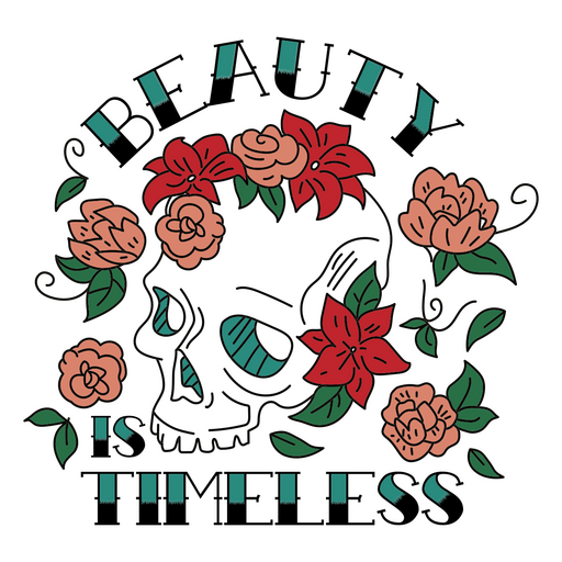Totenkopf mit Blumen drumherum PNG-Design