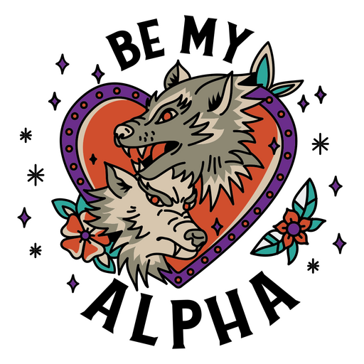 Dos lobos en forma de corazón. Diseño PNG