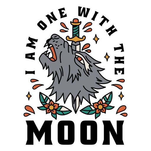 Wolf with a sword and flowers PNG Design