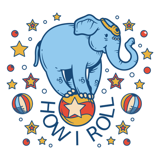 Elefante de circo balanceándose sobre una pelota Diseño PNG