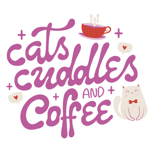 Gatos abrazos y café. Diseño PNG