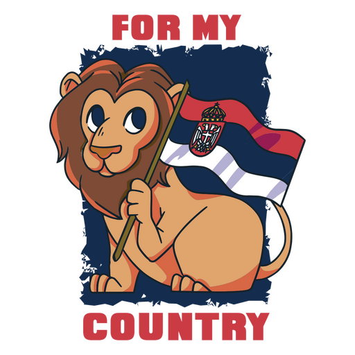 Cartoon lion holding a flag for my country PNG Design