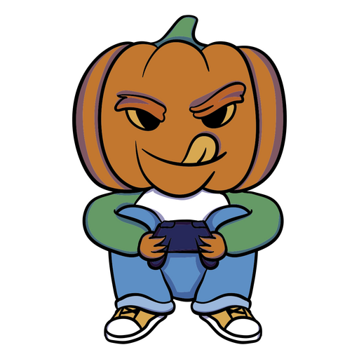 Cartoon pumpkin holding a game controller PNG Design