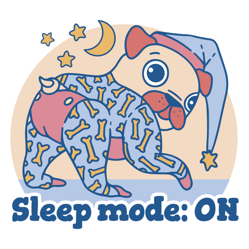 Cão Pug de pijama modo de hibernação ativado Desenho PNG