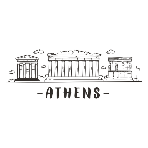 O horizonte de Atenas em preto e branco Desenho PNG