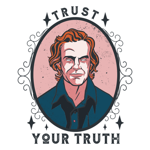 Bild eines Mannes mit lockigem Haar und den Worten: Vertrauen Sie Ihrer Wahrheit PNG-Design