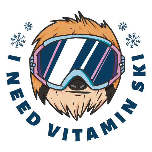 Faultier mit Skibrille und der Aufschrift ?I need vitamin ski?. PNG-Design