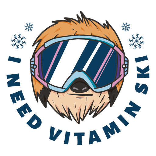 Perezoso con gafas de esquí con las palabras "Necesito esquí vitamínico" Diseño PNG