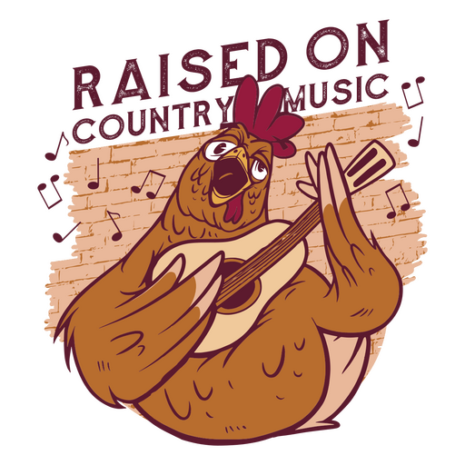 Raised on country music rooster PNG Design