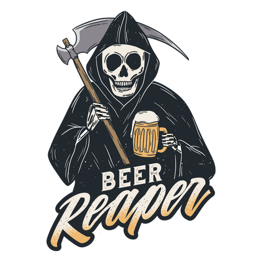 Camiseta Beer Reaper con esqueleto sosteniendo una guadaña Diseño PNG