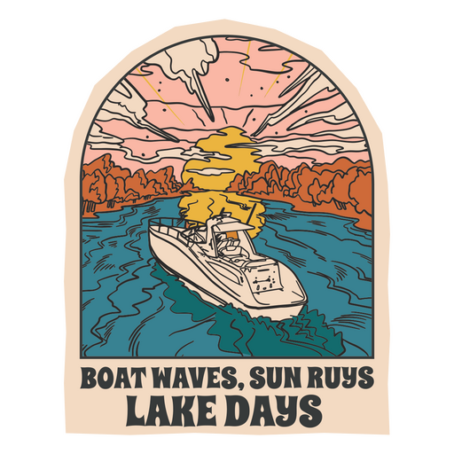Barco olas sol roza los días del lago Diseño PNG