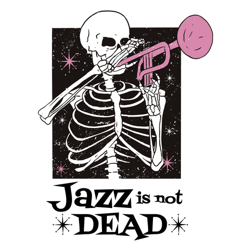 Skeleton playing a pink trumpet PNG Design