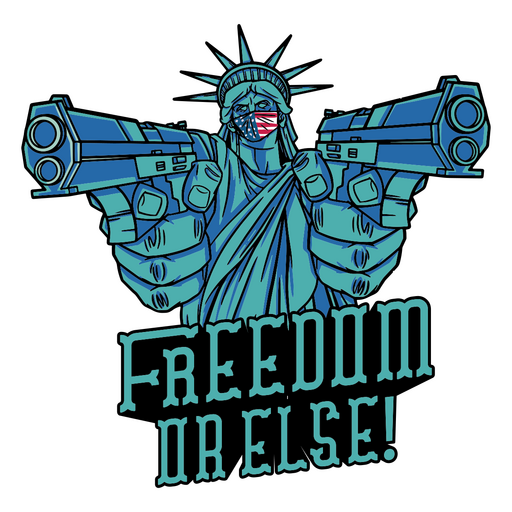 Freiheitsstatue mit zwei Gewehren und der Aufschrift ?Freiheit oder Tod?. PNG-Design