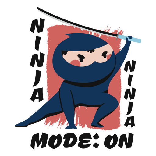 Cartoon-Ninja hält ein Schwert mit der Aufschrift ?Ninja-Modus? in der Hand PNG-Design