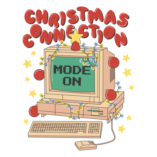 Modo de conexión navideña en PC retro. Diseño PNG