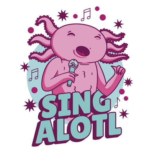 Ajolote rosa cantando con un micrófono Diseño PNG