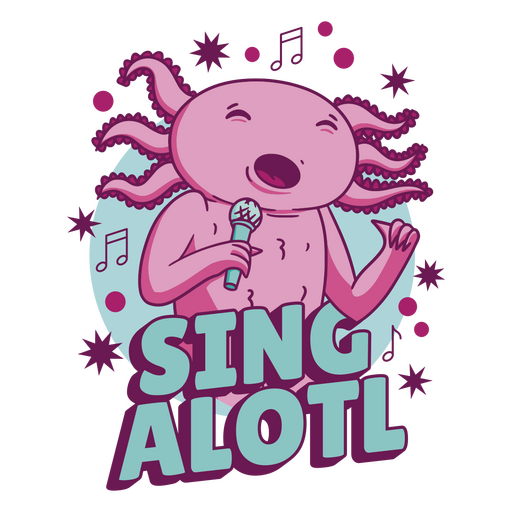Pink axolotl singing with a microphone PNG Design