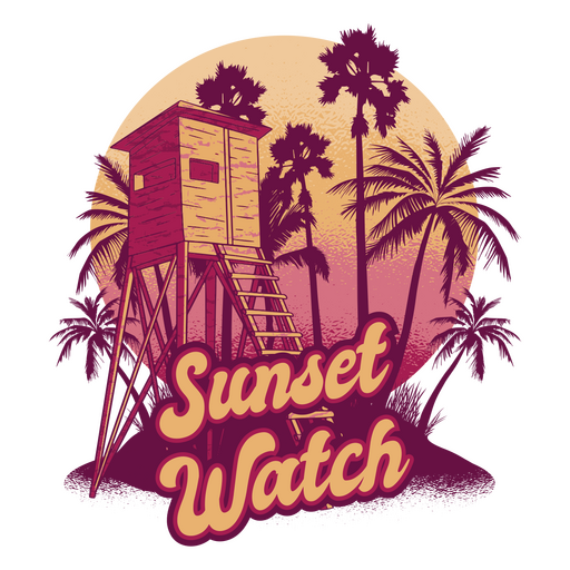 Sunset watch cabin and palm trees PNG Design