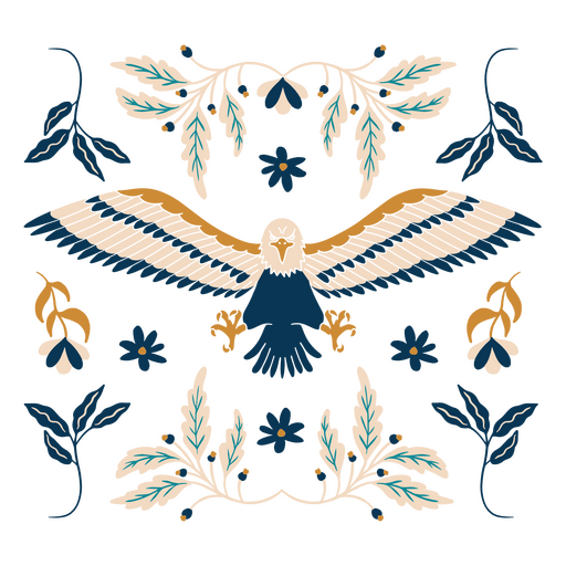 Eagle with leaves and flowers PNG Design