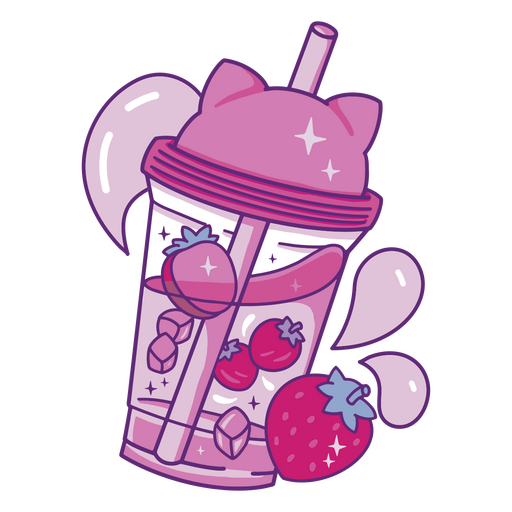 Pink cup with strawberries in it PNG Design
