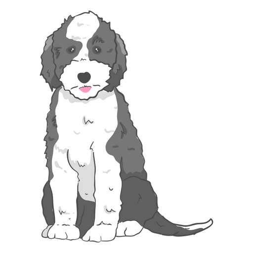 Black and white dog sitting PNG Design