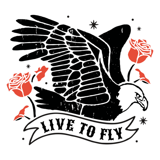 Águia negra com rosas e um banner Desenho PNG