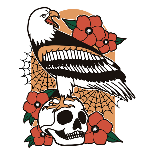 Eagle on top of a skull with flowers PNG Design