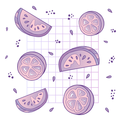 Purple slices of fruit on a grid PNG Design