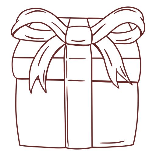 Gift box with a bow line art PNG Design