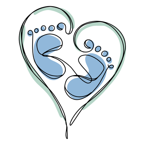 Pegadas de bebê azul em forma de coração Desenho PNG