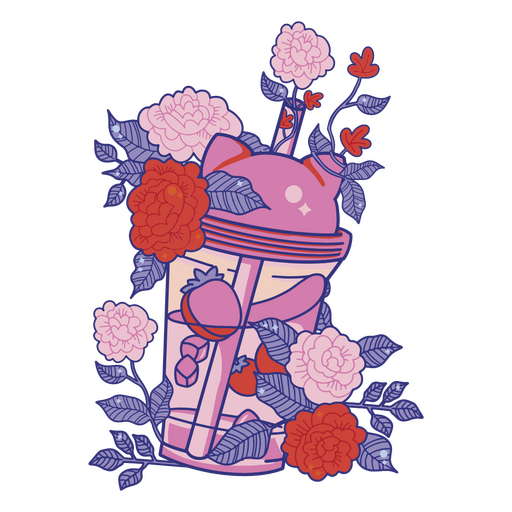 Copa rosa con flores Diseño PNG