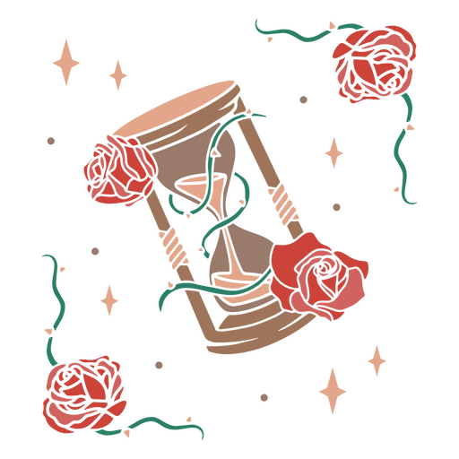 Hourglass with roses and stars PNG Design