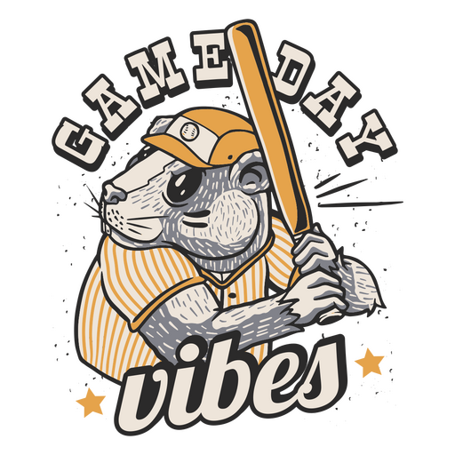 Rat holding a baseball bat with the words gameday vibes PNG Design