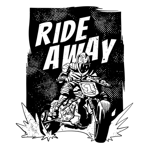 Schwarz-Weiß-Bild eines Ride-Away-T-Shirts PNG-Design