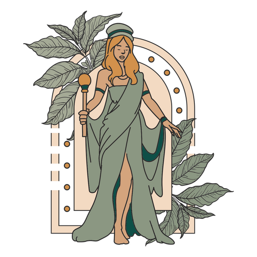 Woman in a green dress holding a leaf PNG Design