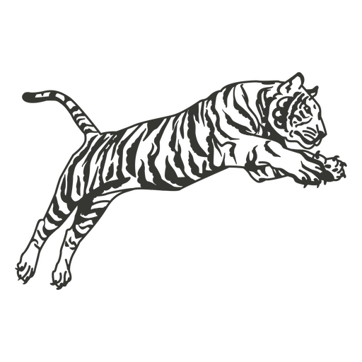 Silhouette of a tiger jumping PNG Design