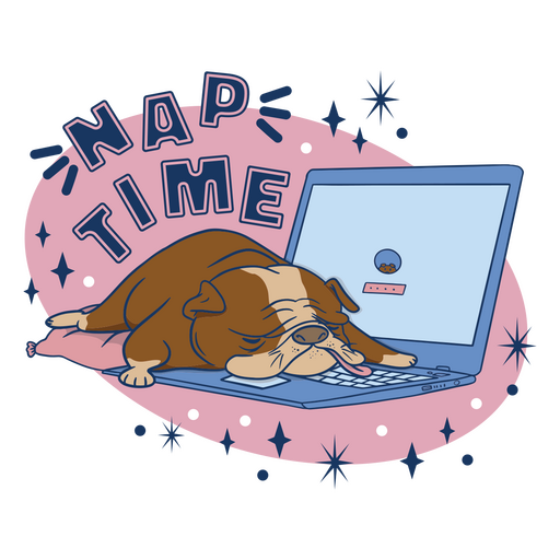 Hora da soneca cachorro dormindo laptop Desenho PNG