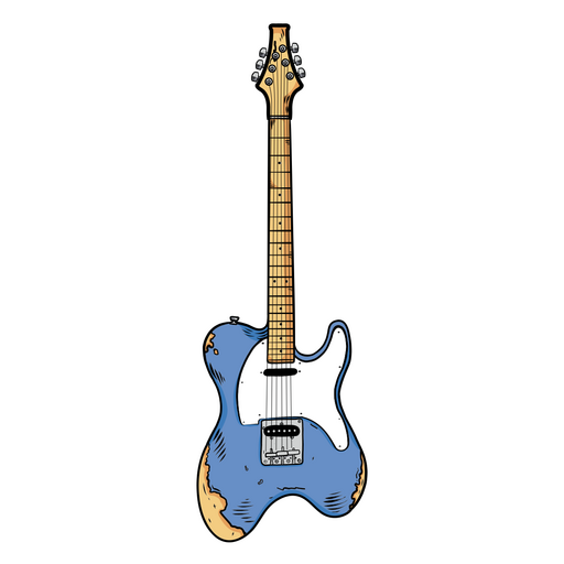 Guitarra el?ctrica azul con detalles amarillos. Diseño PNG