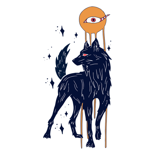 Imagem de um lobo com olho e lua Desenho PNG
