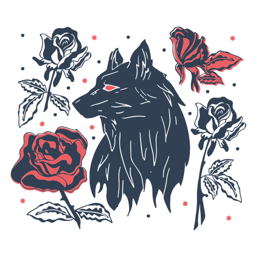 Gothic wolf and roses PNG Design