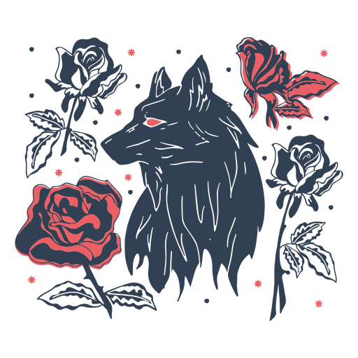 Lobo gótico e rosas Desenho PNG