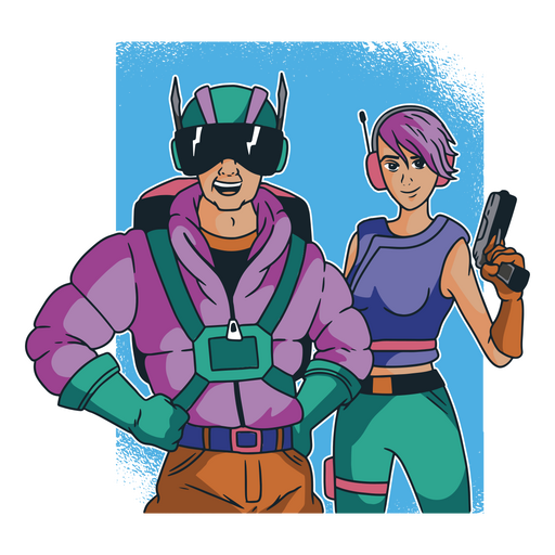 Caricatura de un hombre y una mujer sosteniendo un arma Diseño PNG