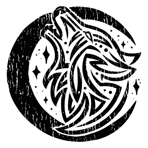 Black and white image of a wolf in a circle PNG Design