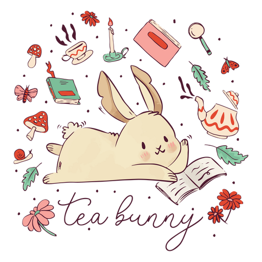 Tea bunny cottage core cute quote badge