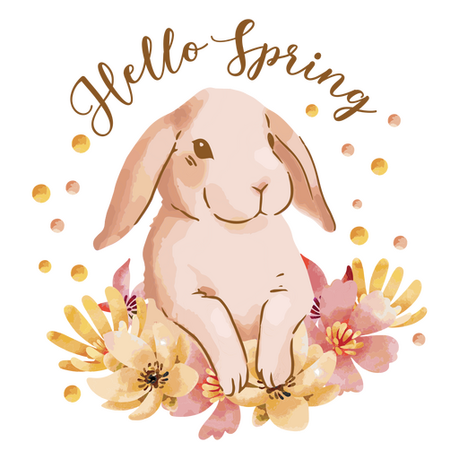 Bunny with flowers hello spring PNG Design
